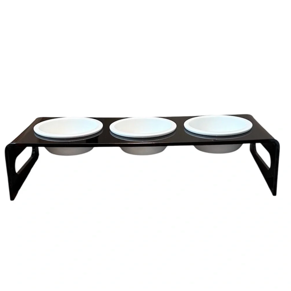 Tilted Raised Elevated Food & Water 3 Bowls Acrylic & Stand for Cat Small Dogs